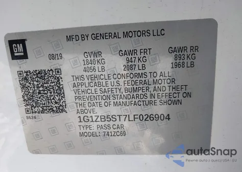 2020 Chevrolet Malibu Fwd Ls из США, поврежденный, VIN 1G1ZB5ST7LF026904